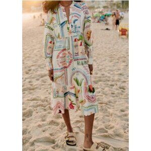 RARE Sezane Farm Rio BOHEME midi DRESS linen Paris ama Rio SZ40 US8 bust42
